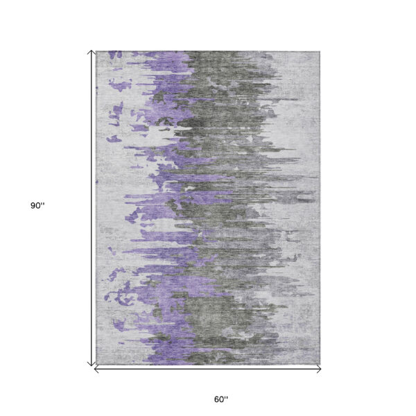 5' X 8' Purple Ivory And Charcoal Abstract Washable Indoor Outdoor Area Rug