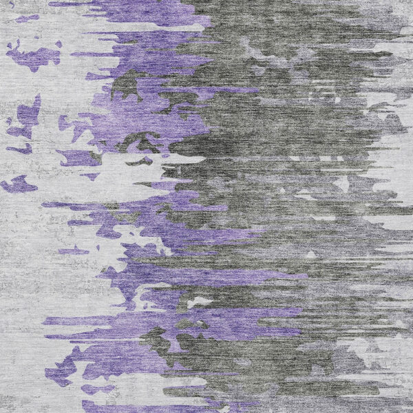 5' X 8' Purple Ivory And Charcoal Abstract Washable Indoor Outdoor Area Rug