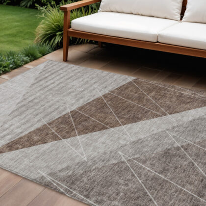 10' X 14' Gray Silver And Taupe Geometric Washable Indoor Outdoor Area Rug