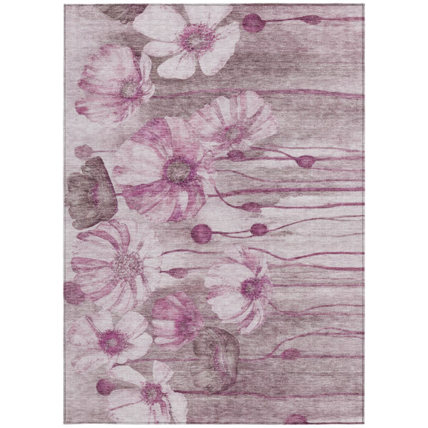 8' X 10' Plum Mauve And Pink Floral Washable Indoor Outdoor Area Rug