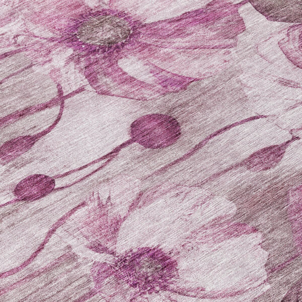 8' X 10' Plum Mauve And Pink Floral Washable Indoor Outdoor Area Rug