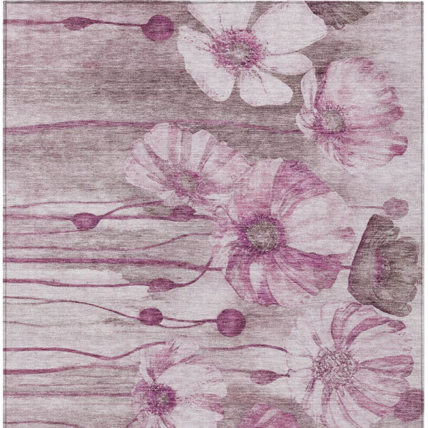 8' X 10' Plum Mauve And Pink Floral Washable Indoor Outdoor Area Rug