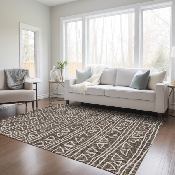 3' X 5' Chocolate And Ivory Geometric Washable Indoor Outdoor Area Rug