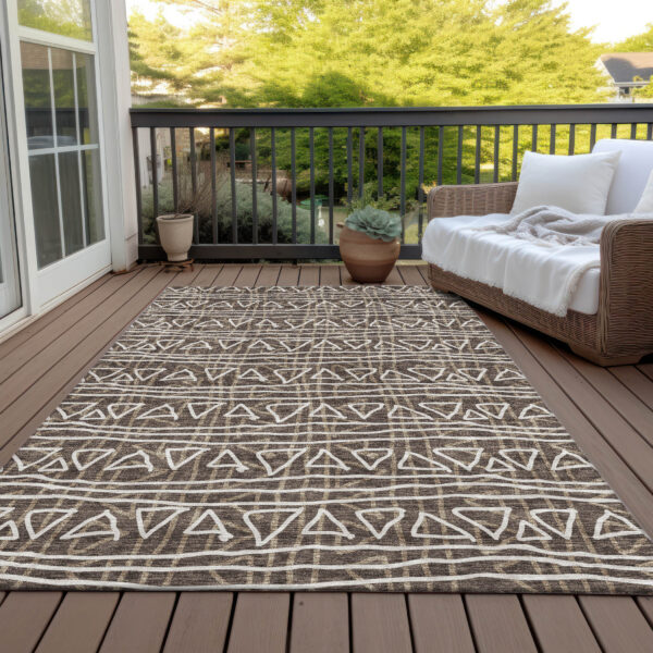 3' X 5' Chocolate And Ivory Geometric Washable Indoor Outdoor Area Rug