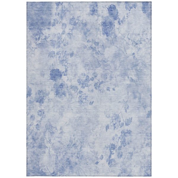10' X 14' Sky Blue And Denim Blue Floral Washable Indoor Outdoor Area Rug