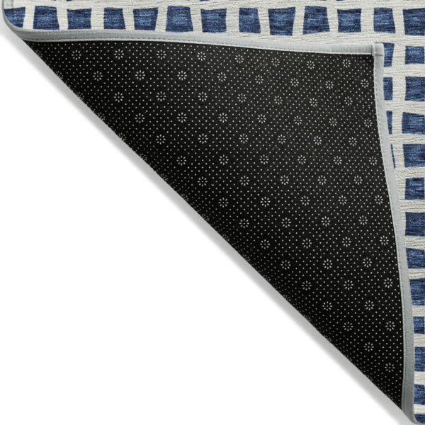 8' Navy Blue And Ivory Round Geometric Washable Indoor Outdoor Area Rug