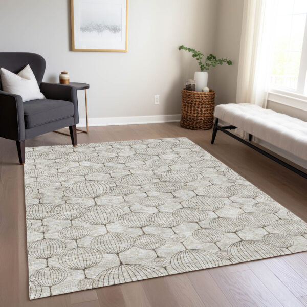 9' X 12' Beige And Brown Geometric Washable Indoor Outdoor Area Rug
