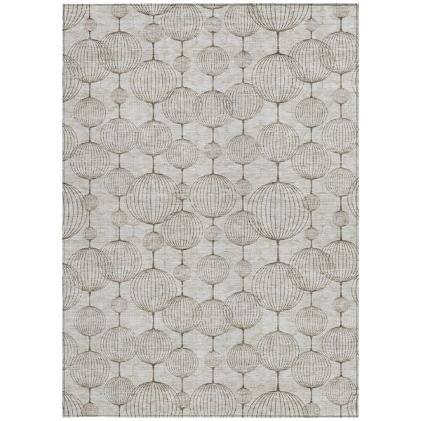 9' X 12' Beige And Brown Geometric Washable Indoor Outdoor Area Rug
