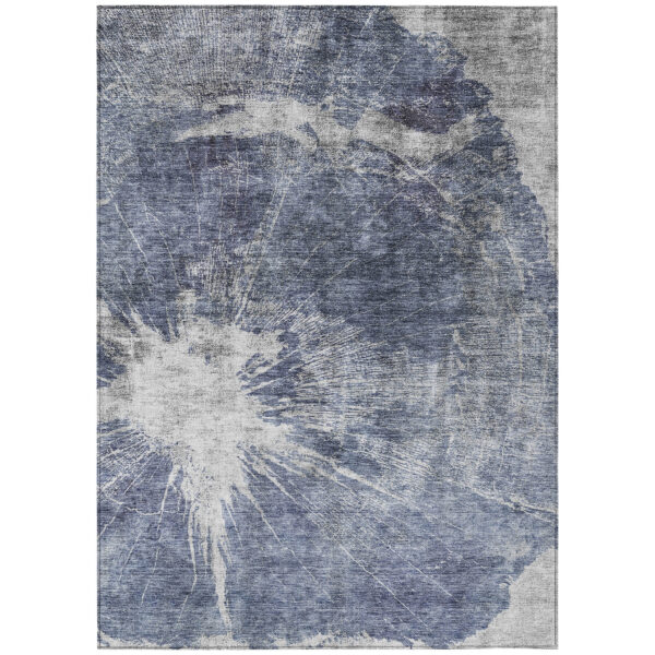 10' X 14' Navy Blue And Denim Blue Abstract Washable Indoor Outdoor Area Rug