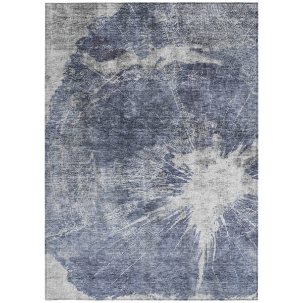 10' X 14' Navy Blue And Denim Blue Abstract Washable Indoor Outdoor Area Rug