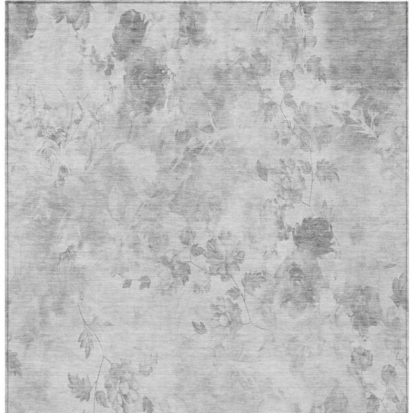 10' X 14' Gray Charcoal And Silver Floral Washable Indoor Outdoor Area Rug