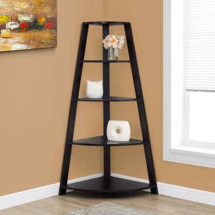 Black Wood Four Tier Corner Bookcase