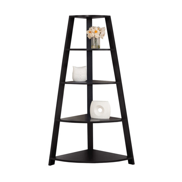 Black Wood Four Tier Corner Bookcase
