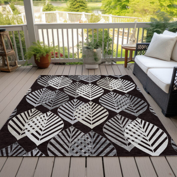 3' X 5' Black Silver And Charcoal Floral Washable Indoor Outdoor Area Rug