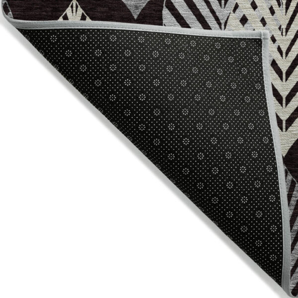 3' X 5' Black Silver And Charcoal Floral Washable Indoor Outdoor Area Rug