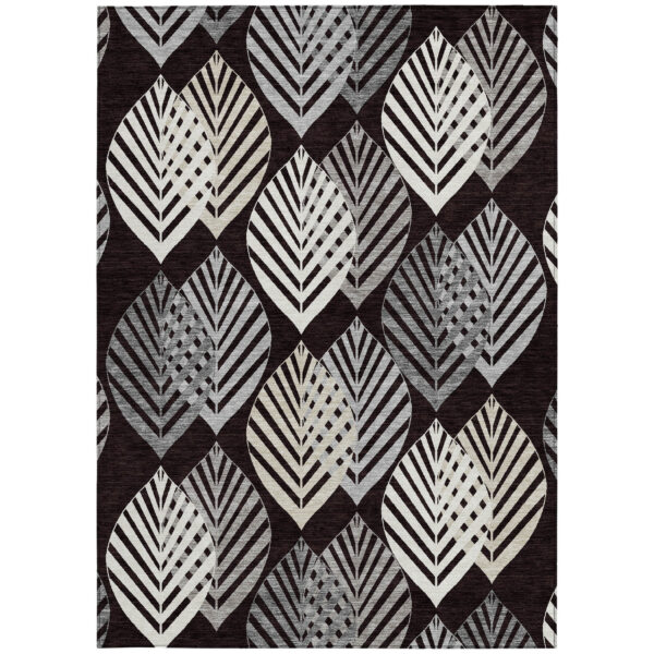 3' X 5' Black Silver And Charcoal Floral Washable Indoor Outdoor Area Rug