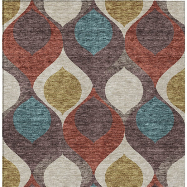 3' X 5' Brown Taupe And Teal Blue Ogee Washable Indoor Outdoor Area Rug