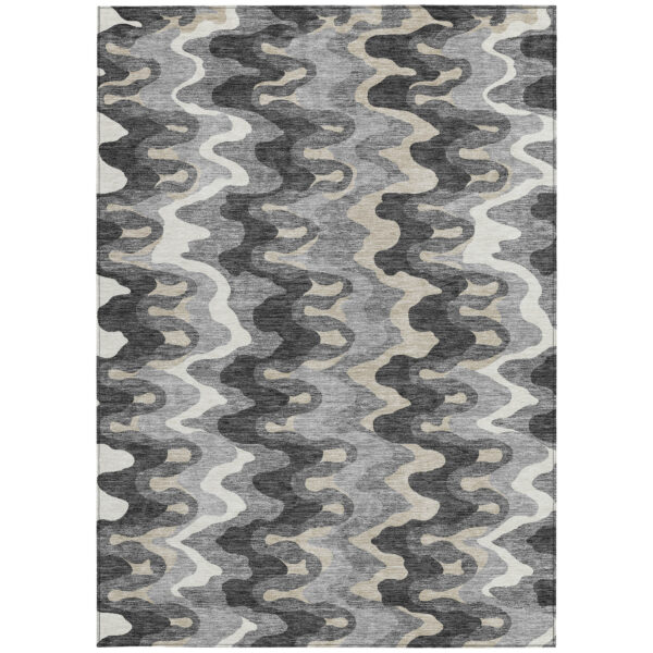 3' X 5' Gray Silver And Charcoal Abstract Washable Indoor Outdoor Area Rug
