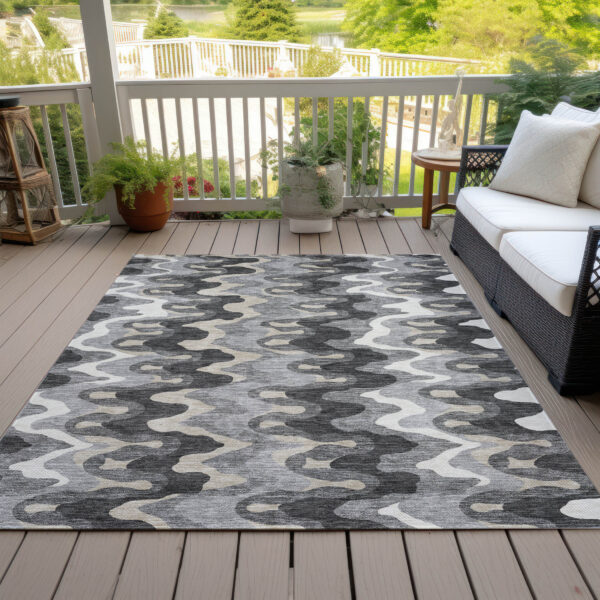 3' X 5' Gray Silver And Charcoal Abstract Washable Indoor Outdoor Area Rug