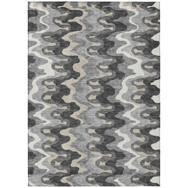 3' X 5' Gray Silver And Charcoal Abstract Washable Indoor Outdoor Area Rug