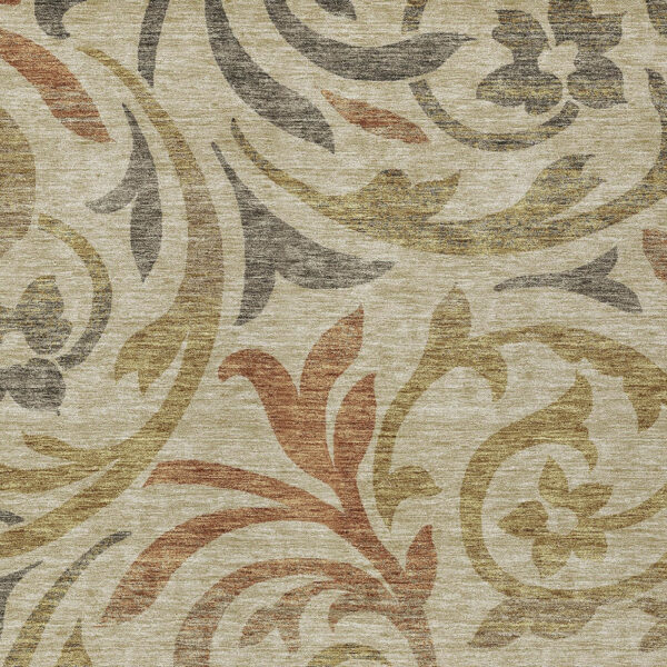 5' X 8' Beige Taupe And Copper Floral Washable Indoor Outdoor Area Rug