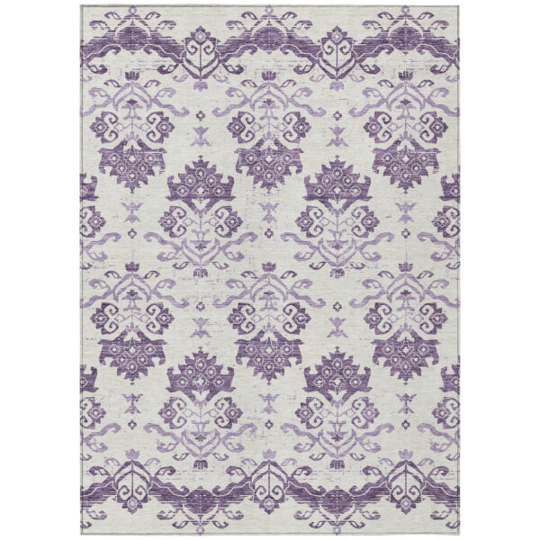 3' X 5' Purple Silver And Lilac Oriental Washable Indoor Outdoor Area Rug