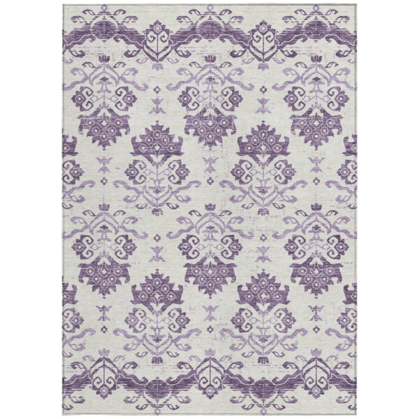 3' X 5' Purple Silver And Lilac Oriental Washable Indoor Outdoor Area Rug