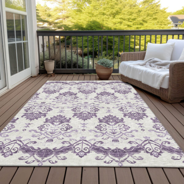 3' X 5' Purple Silver And Lilac Oriental Washable Indoor Outdoor Area Rug