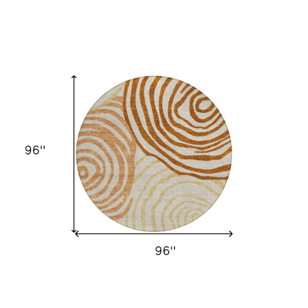 8' Terra Cotta Copper And Gold Round Abstract Washable Indoor Outdoor Area Rug
