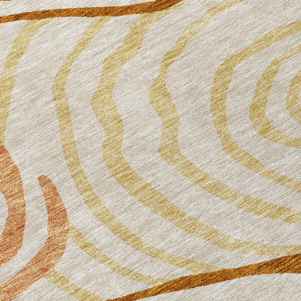 8' Terra Cotta Copper And Gold Round Abstract Washable Indoor Outdoor Area Rug