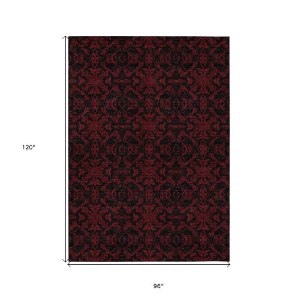 8' X 10' Red And Black Medallion Washable Indoor Outdoor Area Rug