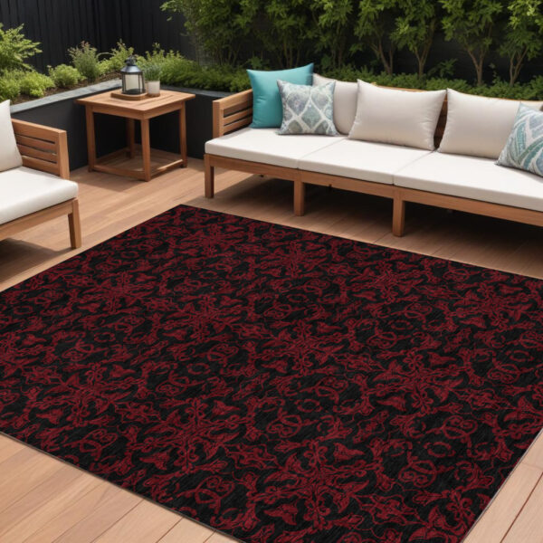 8' X 10' Red And Black Medallion Washable Indoor Outdoor Area Rug