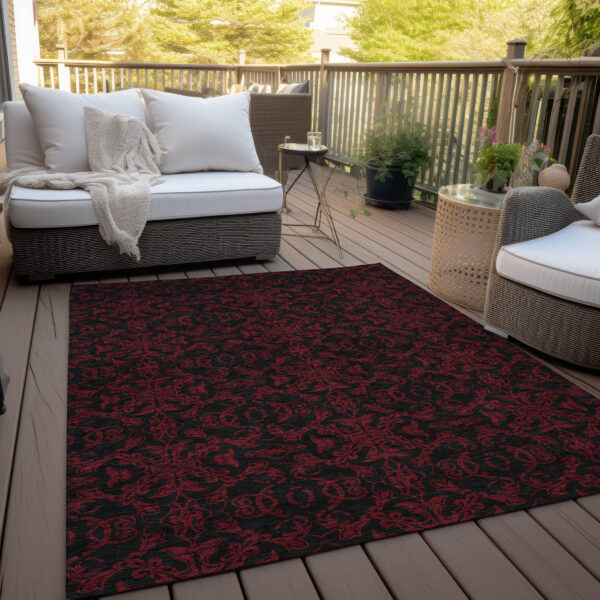 8' X 10' Red And Black Medallion Washable Indoor Outdoor Area Rug