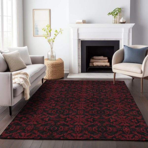8' X 10' Red And Black Medallion Washable Indoor Outdoor Area Rug