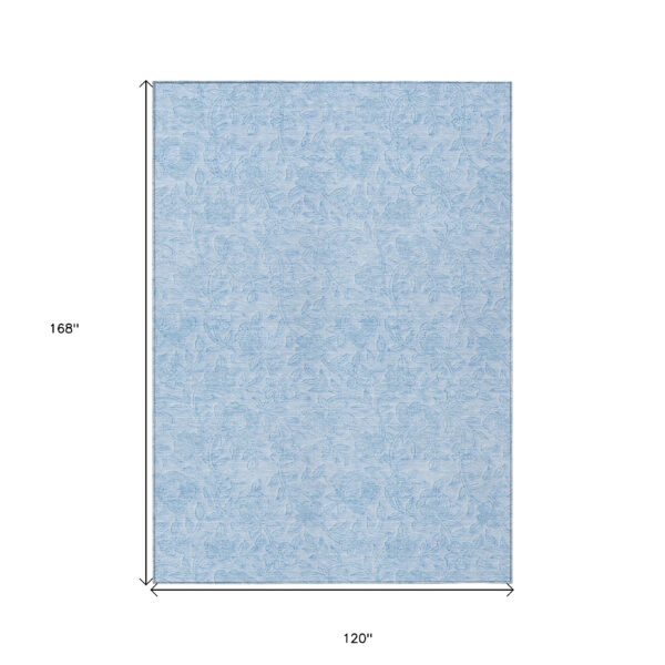10' X 14' Sky Blue And Blue Floral Washable Indoor Outdoor Area Rug