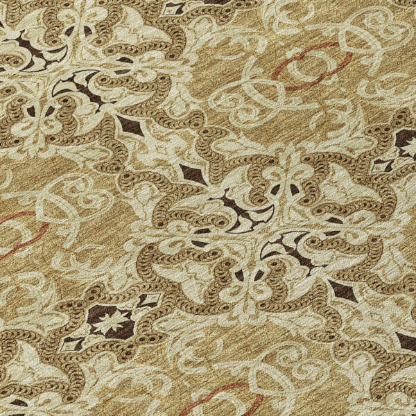 8' Brown Beige And Tan Round Medallion Washable Indoor Outdoor Area Rug