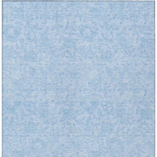 10' X 14' Sky Blue And Blue Floral Washable Indoor Outdoor Area Rug