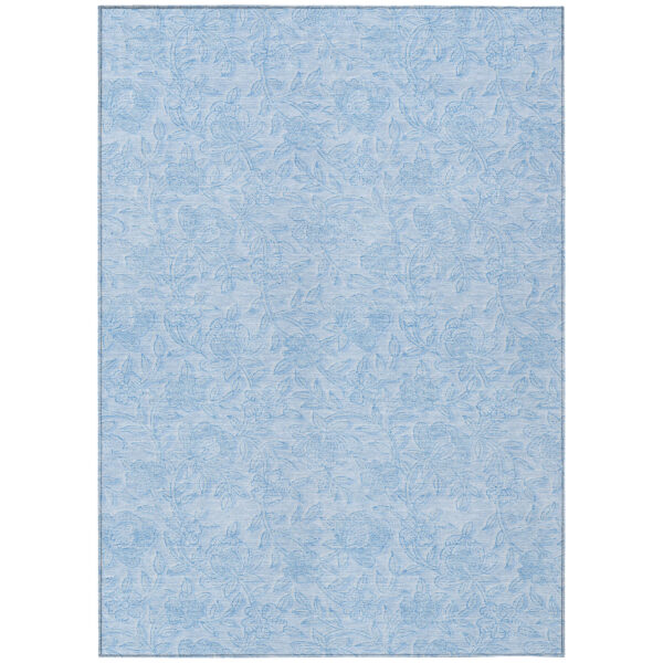 10' X 14' Sky Blue And Blue Floral Washable Indoor Outdoor Area Rug