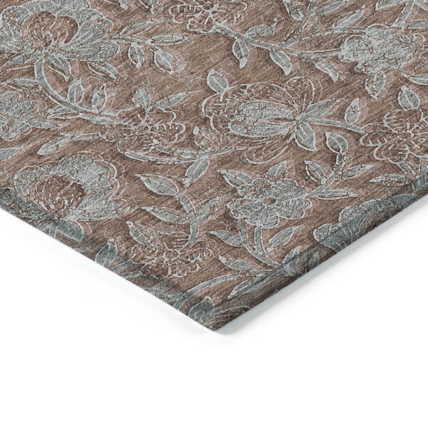 8' X 10' Terra Cotta Copper And Taupe Floral Washable Indoor Outdoor Area Rug