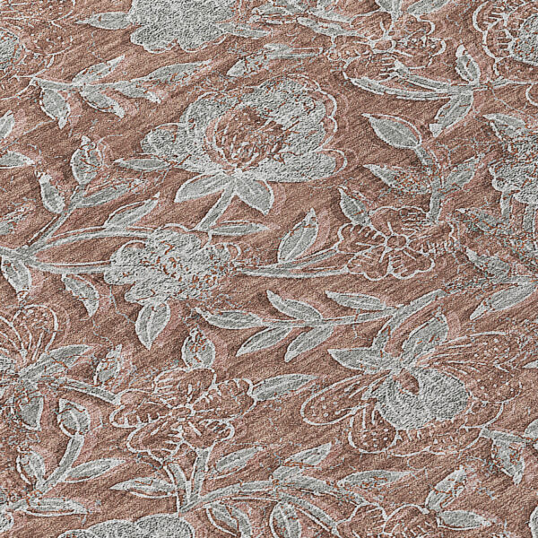 8' X 10' Terra Cotta Copper And Taupe Floral Washable Indoor Outdoor Area Rug