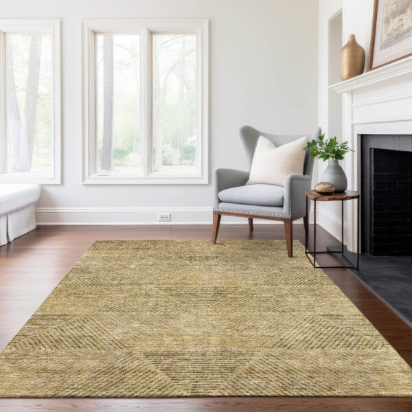 5' X 8' Wheat And Beige Geometric Washable Indoor Outdoor Area Rug