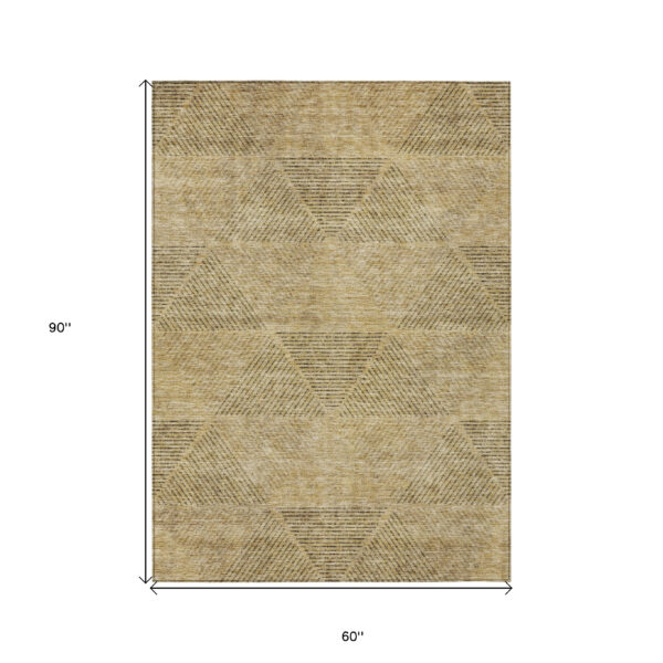 5' X 8' Wheat And Beige Geometric Washable Indoor Outdoor Area Rug