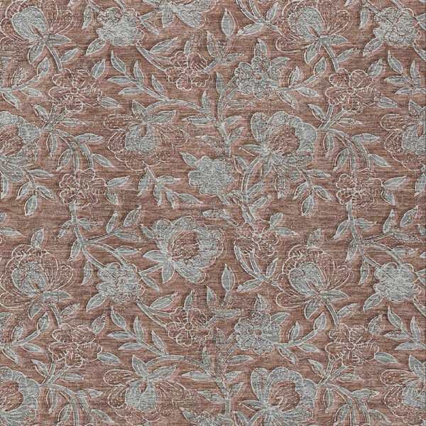 8' X 10' Terra Cotta Copper And Taupe Floral Washable Indoor Outdoor Area Rug