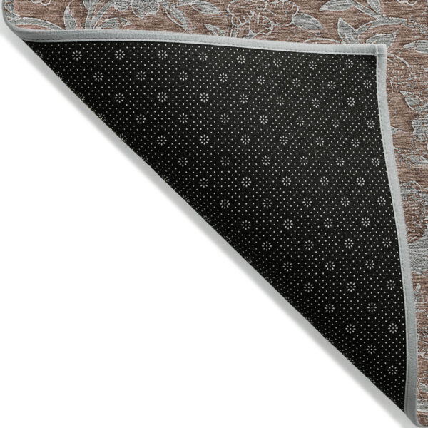 8' X 10' Terra Cotta Copper And Taupe Floral Washable Indoor Outdoor Area Rug
