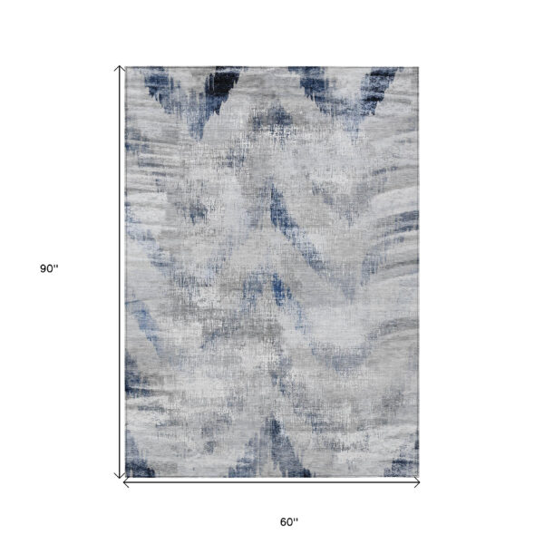 5' X 8' Gray Silver And Blue Abstract Washable Indoor Outdoor Area Rug
