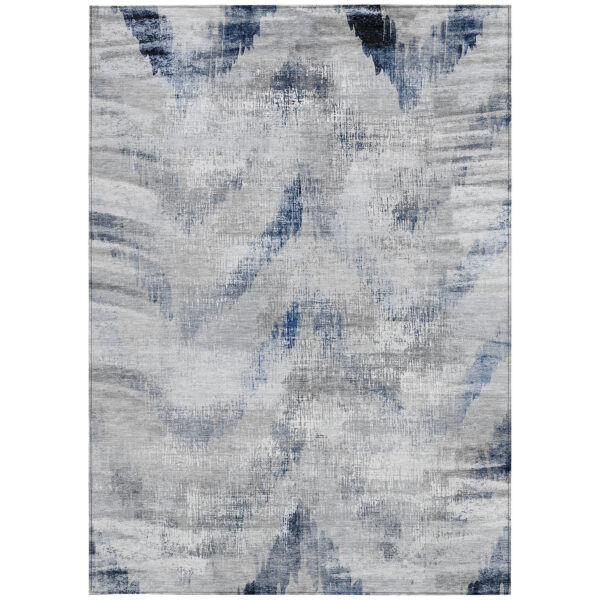 5' X 8' Gray Silver And Blue Abstract Washable Indoor Outdoor Area Rug