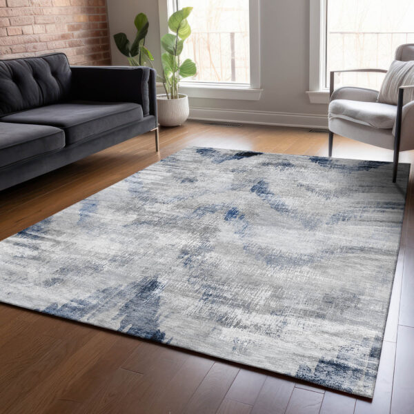 5' X 8' Gray Silver And Blue Abstract Washable Indoor Outdoor Area Rug