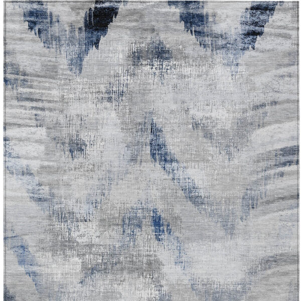 5' X 8' Gray Silver And Blue Abstract Washable Indoor Outdoor Area Rug
