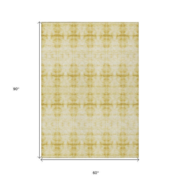 5' X 8' Wheat And Gold Geometric Washable Indoor Outdoor Area Rug