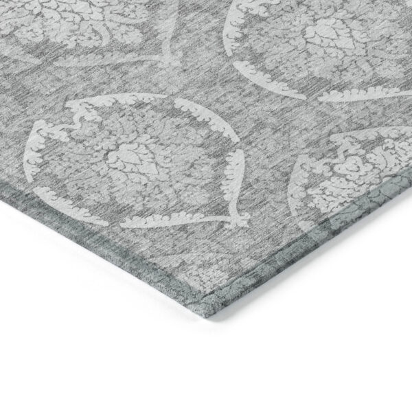 3' X 5' Gray And Silver Medallion Washable Indoor Outdoor Area Rug